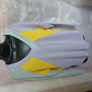 Sugarfox Color Block and patterned Top, white/green/purple/yellow, size S